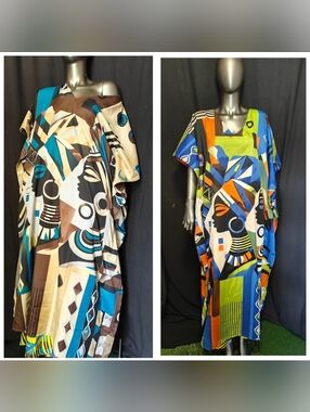 Vibrant Abstract Print Caftan Dresses